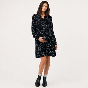 Ripe Maternity Fifi Polka Dot Long Sleeve Maternity Nursing Shirtdress Size L